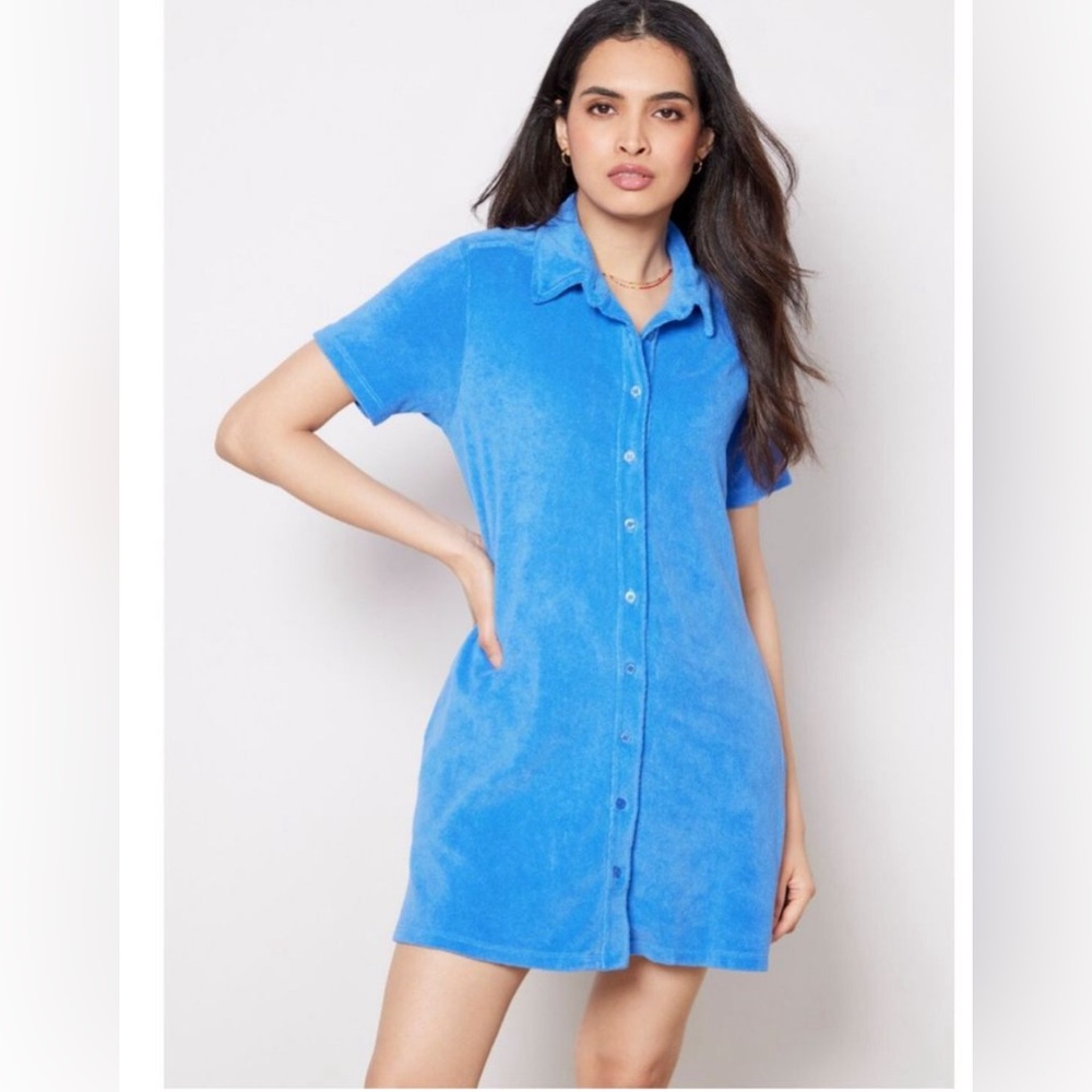 Monrow Terry Cloth Shirt Dress Blue Size S‎ C6